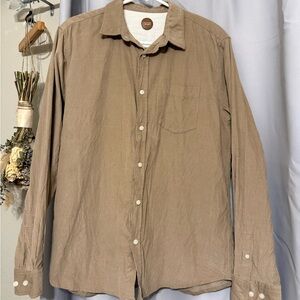 Men's Tan Corduroy Button-Up Shirt